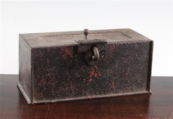 A 17th / 18th century German iron strong box, 8.5in.